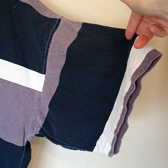 Vintage 90s E.N.U.F. Striped Purple And Blue Short Sleeve Shirt - Picture 4 of 5